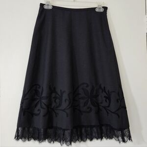 LOFT Womens Skirt 2P Wool Midi Lace Trim Whimsigoth A-line Wool Boho Witchy